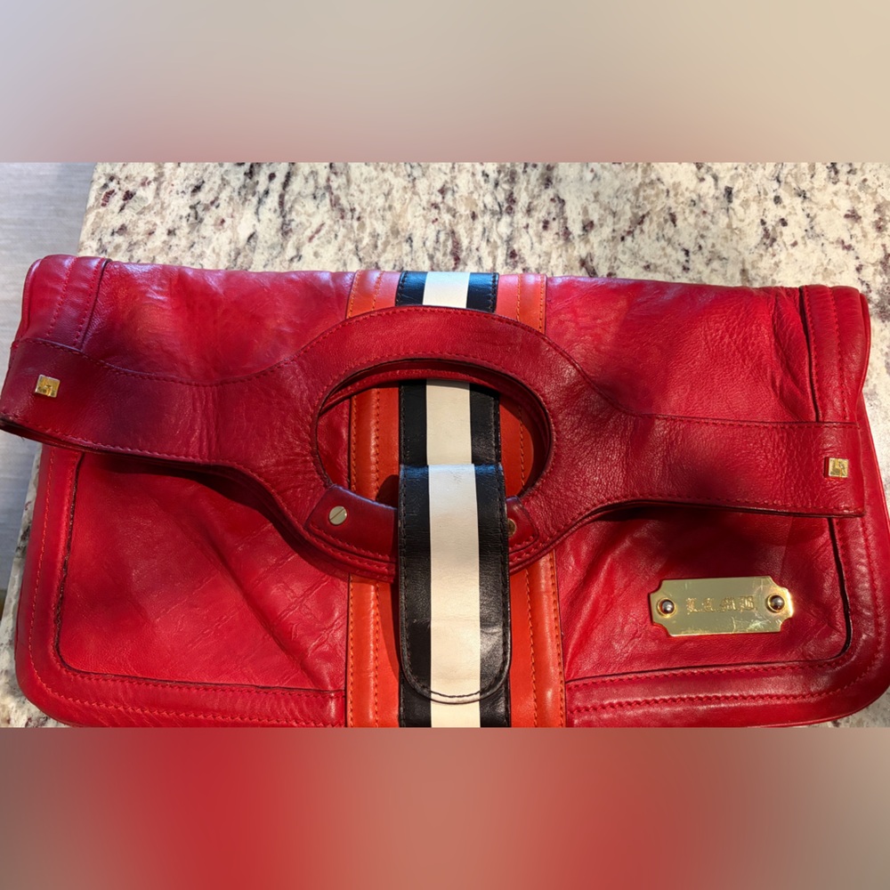 L.A.M.B. Red and Black Striped Interior Bag